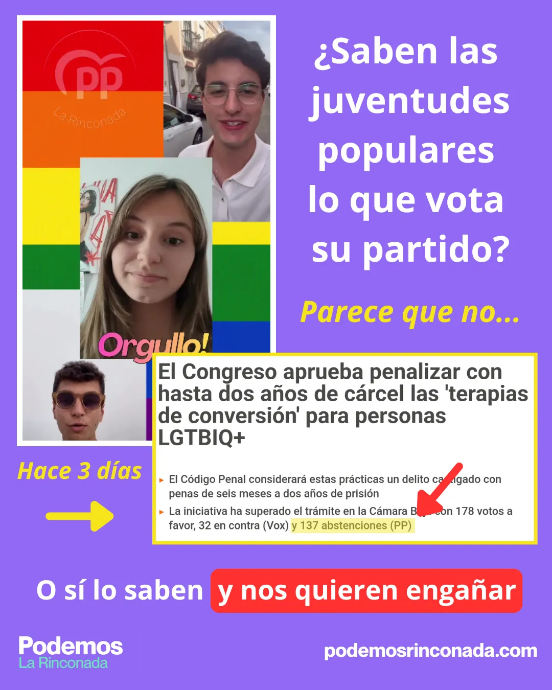 Imagen de nuestra publicación sobre la pregunta a las juventudes del PP